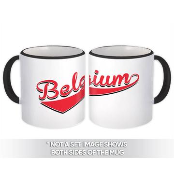 Belgium : Gift Mug Flag Varsity Script Baseball Beisbol Country Pride Belgian