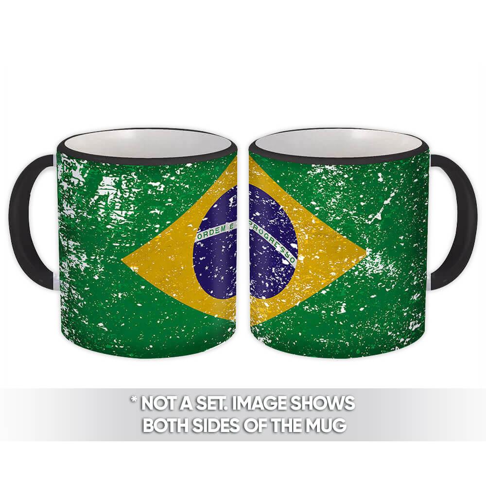 Gift Mug : Brazil Flag Retro Artistic Brazilian Expat Country