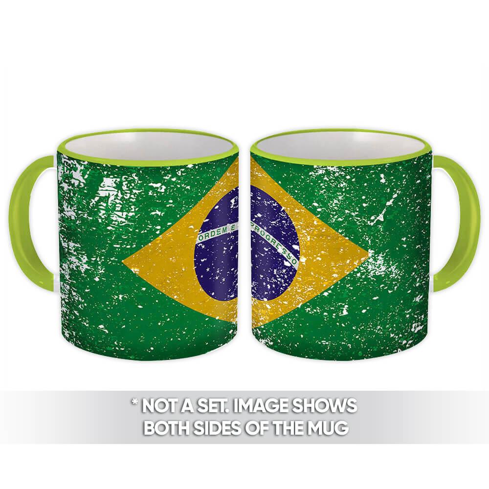 Gift Mug : Brazil Flag Retro Artistic Brazilian Expat Country