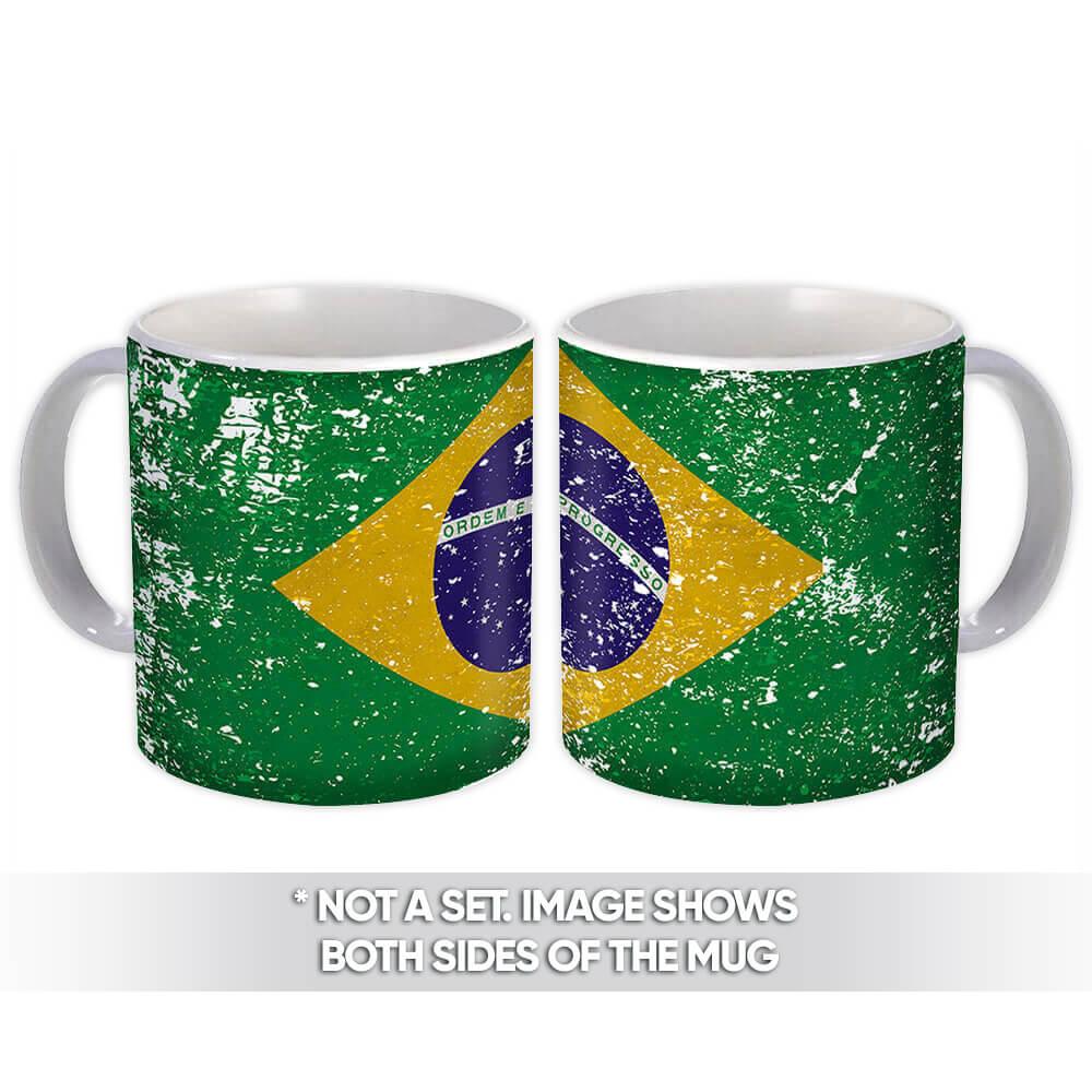 Gift Mug : Brazil Flag Retro Artistic Brazilian Expat Country