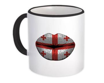 Lips Georgian Flag : Gift Mug Georgia Expat Country For Her Women Feminine Sexy Souvenir