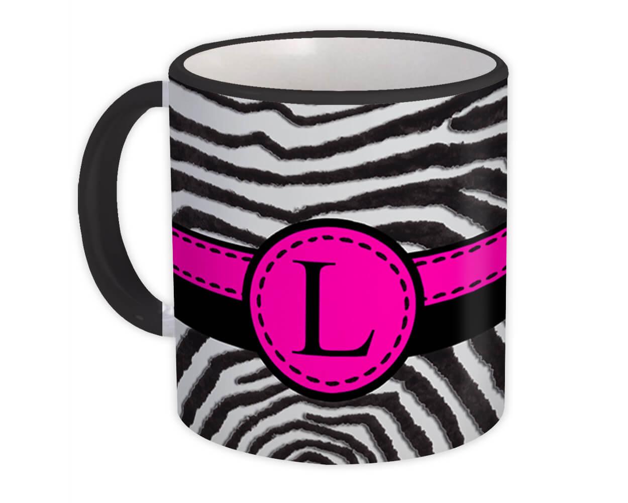 Gift Mug : Monogram Letter L Zebra Initial ABC Animal Pink Stripe