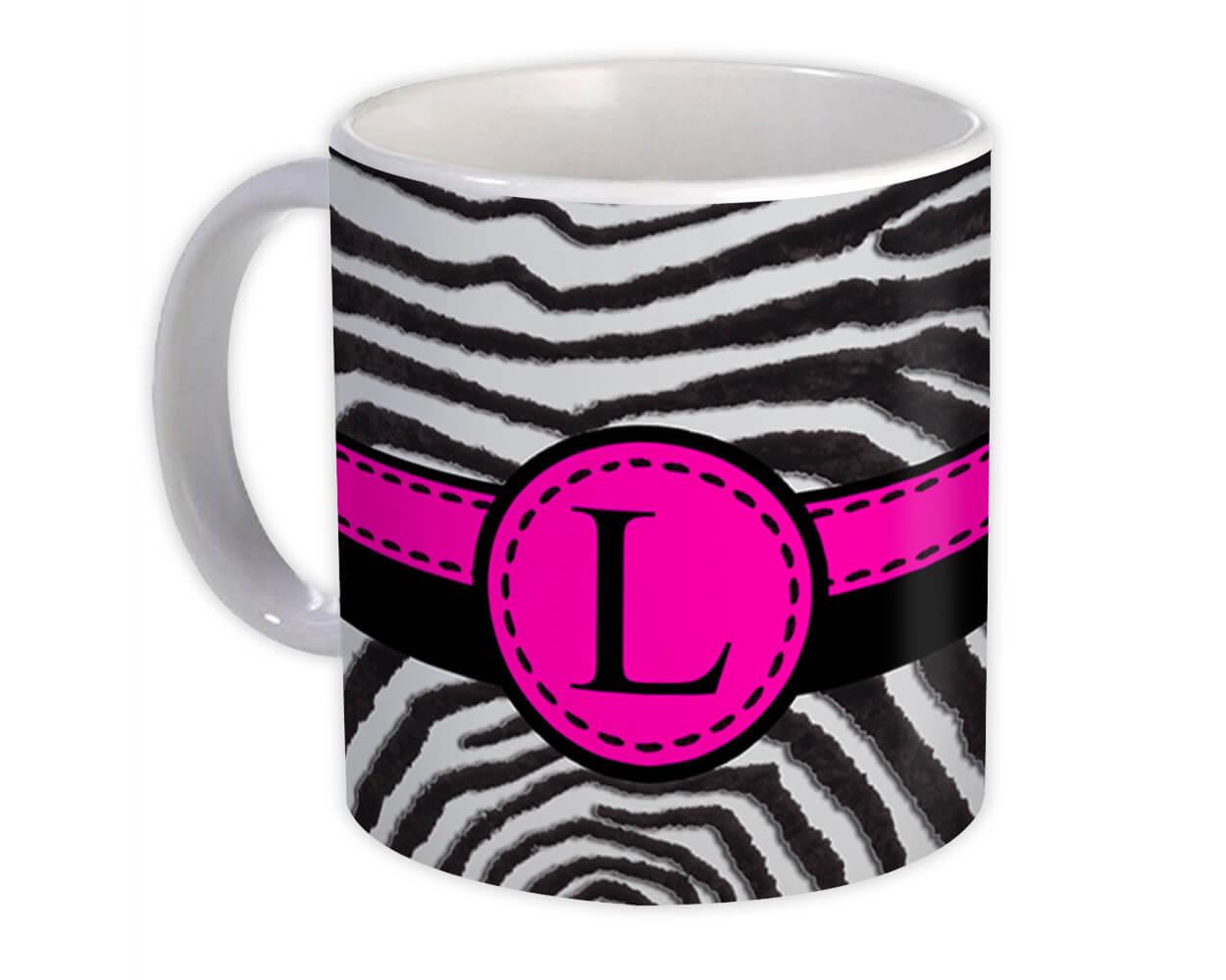 Gift Mug : Monogram Letter L Zebra Initial ABC Animal Pink Stripe