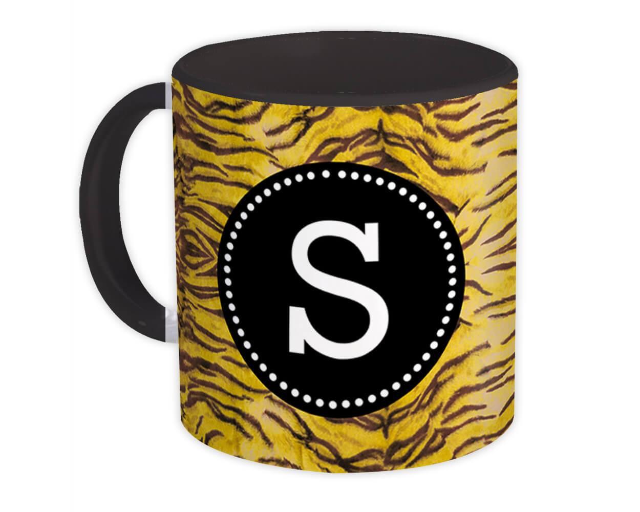 Monogram Letter S : Gift Mug Tiger Initial ABC Animal Print Black CG7115S