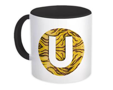 Monogram Letter U : Gift Mug Tiger Initial ABC Alphabet Animal Print Circle