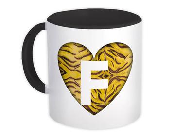Monogram Letter F : Gift Mug Tiger Initial ABC Alphabet Animal Heart CG7121F