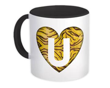 Monogram Letter U : Gift Mug Tiger Initial ABC Alphabet Animal Print Heart