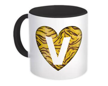 Monogram Letter V : Gift Mug Tiger Initial ABC Alphabet Animal Heart CG7121V