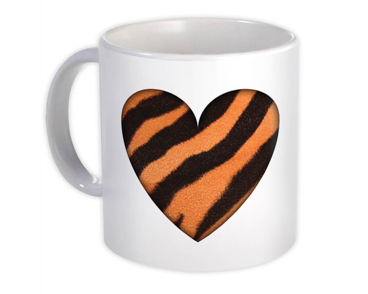 Gift Mug : Tiger Animal Print Heart Pattern For Her Feminine Modern