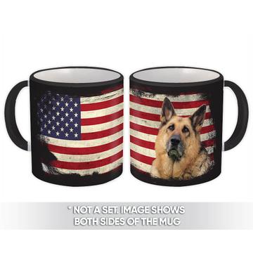 German Shepherd USA Flag : Gift Mug Dog Pet K-9 United Police America