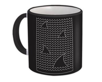 Sharks Fins : Gift Mug Waves Print Abstract Ocean Cute For Teenager Dairy Cover Decor