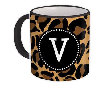 Monogram Letter V : Gift Mug Leopard Initial ABC Animal Print Graphic