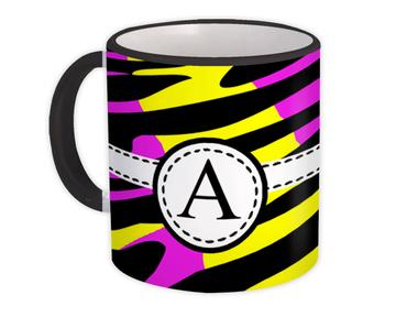 Monogram Letter A : Gift Mug Neon Initial ABC Alphabet Animal Print