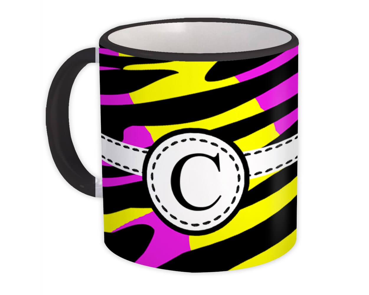 Monogram Letter C : Gift Mug Neon Initial ABC Alphabet Animal Print CG7831C