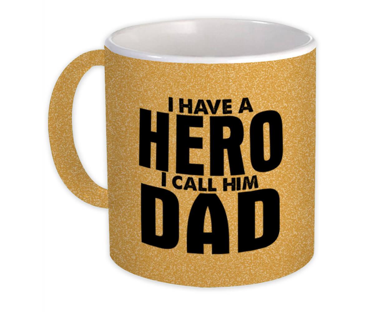 I Have a Hero I Call Him Dad Mug Hero Dad Coffee Mug Birthday Fathers Day Mugs for Dad from Daughters Son Best Dad Coffee Mug Mugs for Father 14 Ounce Gray with Gift Box Spoon Coaster 