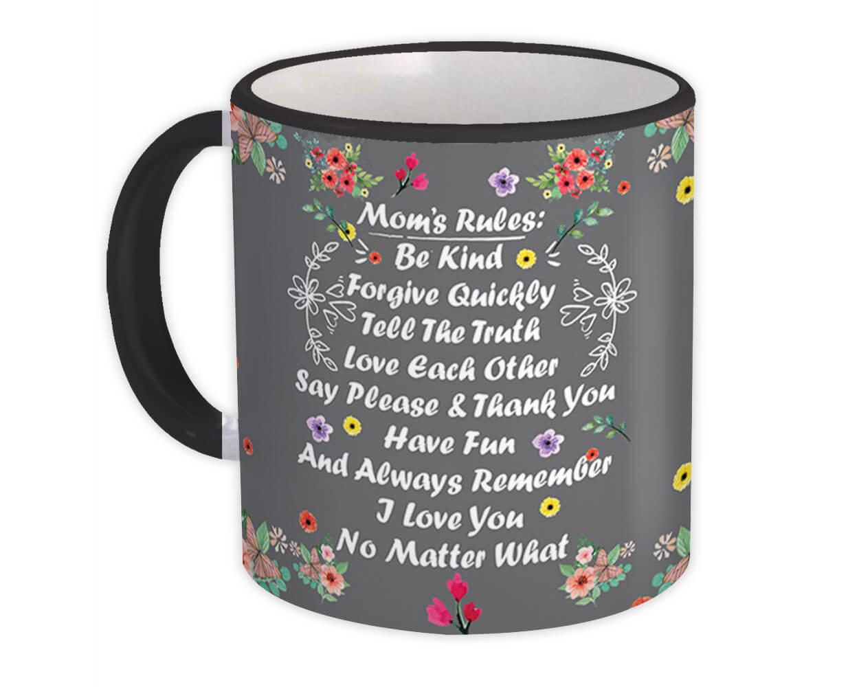 Gift Mug : Moms Rules Flowers Decor Mother