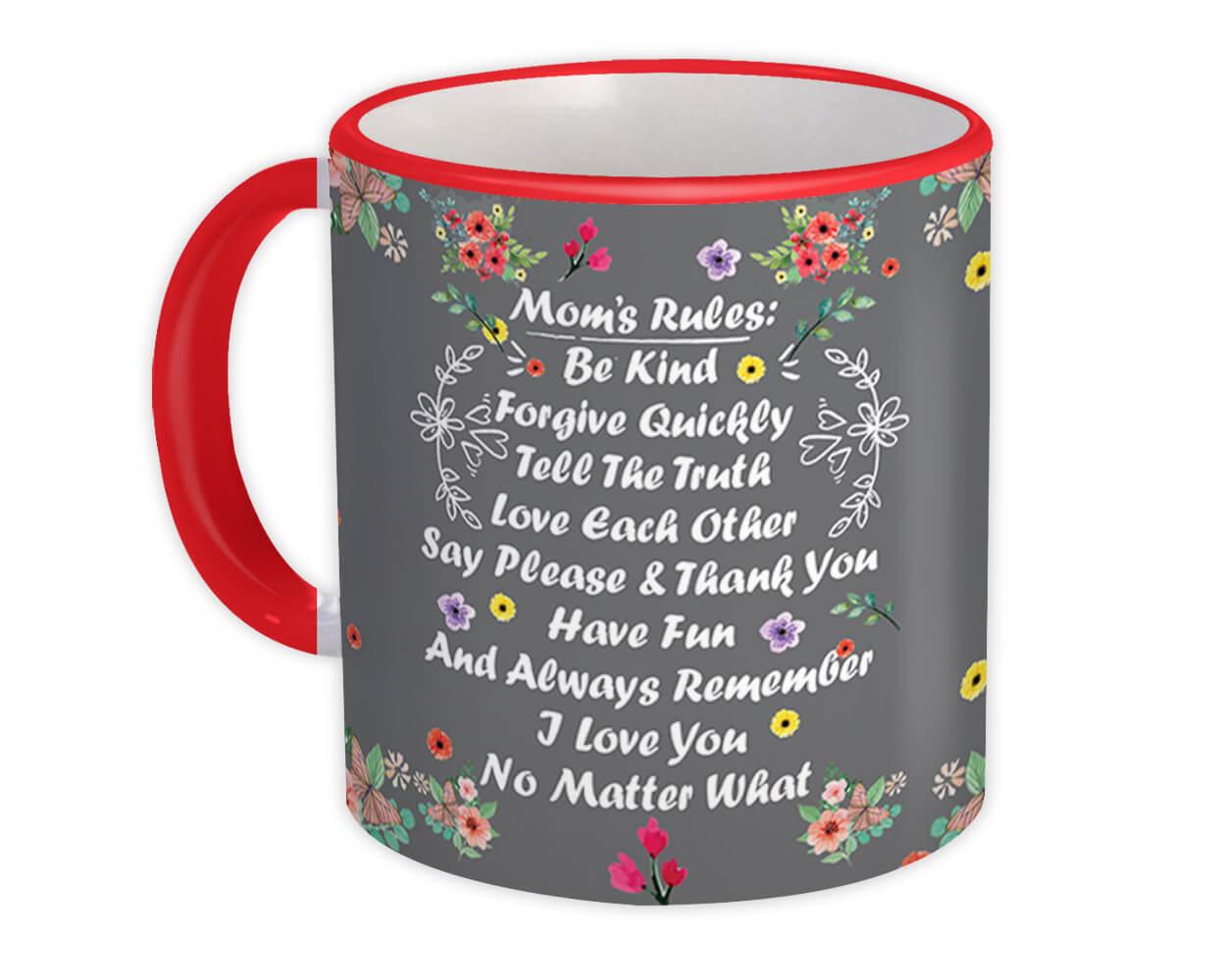 Gift Mug : Moms Rules Flowers Decor Mother