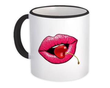Cherry Lips Mouth : Gift Mug Vintage Retro Poster Berry Sexy Romantic Lipstick