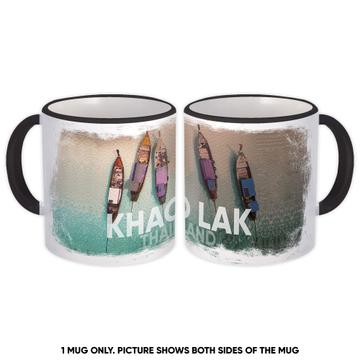 Khao Lak Thailand : Gift Mug Thai Boats Photographic Travel Souvenir Vintage Distressed Asia