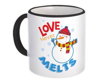 Love Never Melts : Gift Mug For Wife Husband Lover Snowman Christmas New Year Cute Art