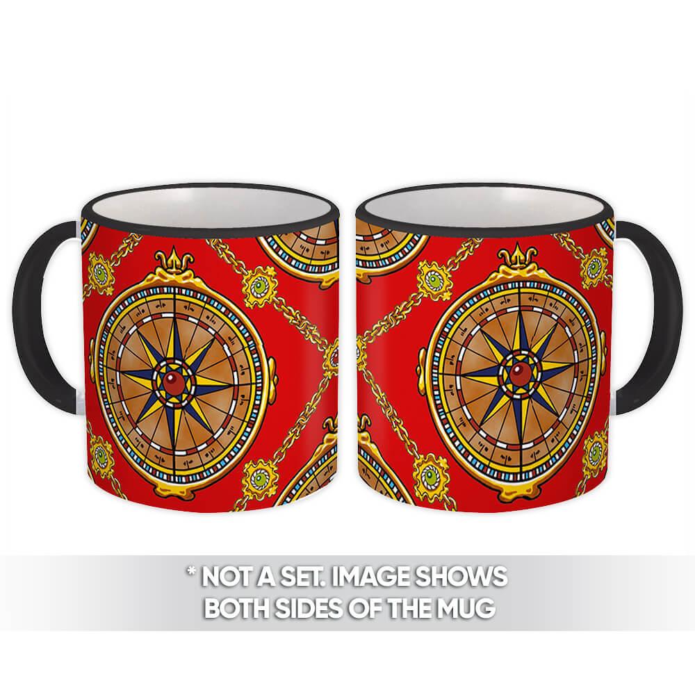 Gift Mug : Compass Pattern Sea Adventure For Father Friend Square Jewellery