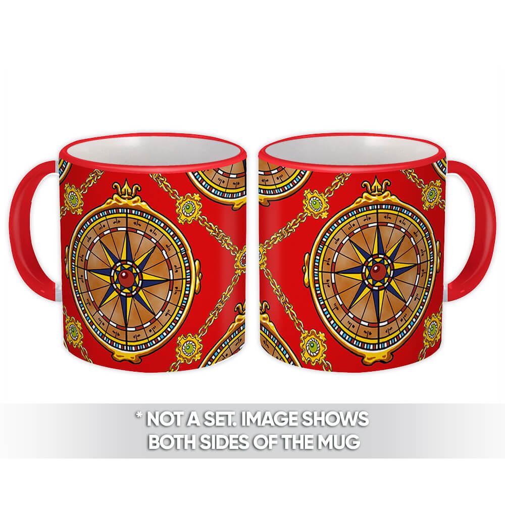 Gift Mug : Compass Pattern Sea Adventure For Father Friend Square Jewellery