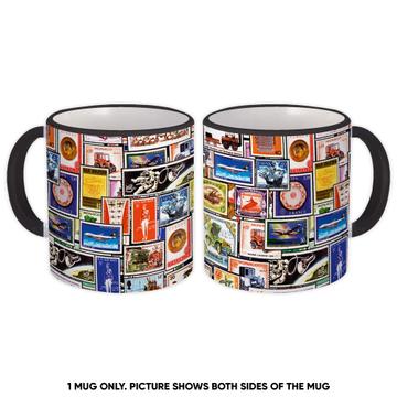 Postage Stamps Pattern : Gift Mug Vintage Retro Art History Collection Decor Home Wall