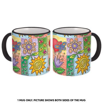 Happy Pattern For Kids : Gift Mug Flowers Floral Sun Joy Kindergarten Birthday Decor Cute