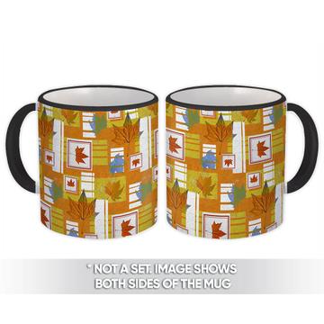 Maple Leaf Print : Gift Mug Autumn Pattern Squares Thanksgiving For Father Dry Plants
