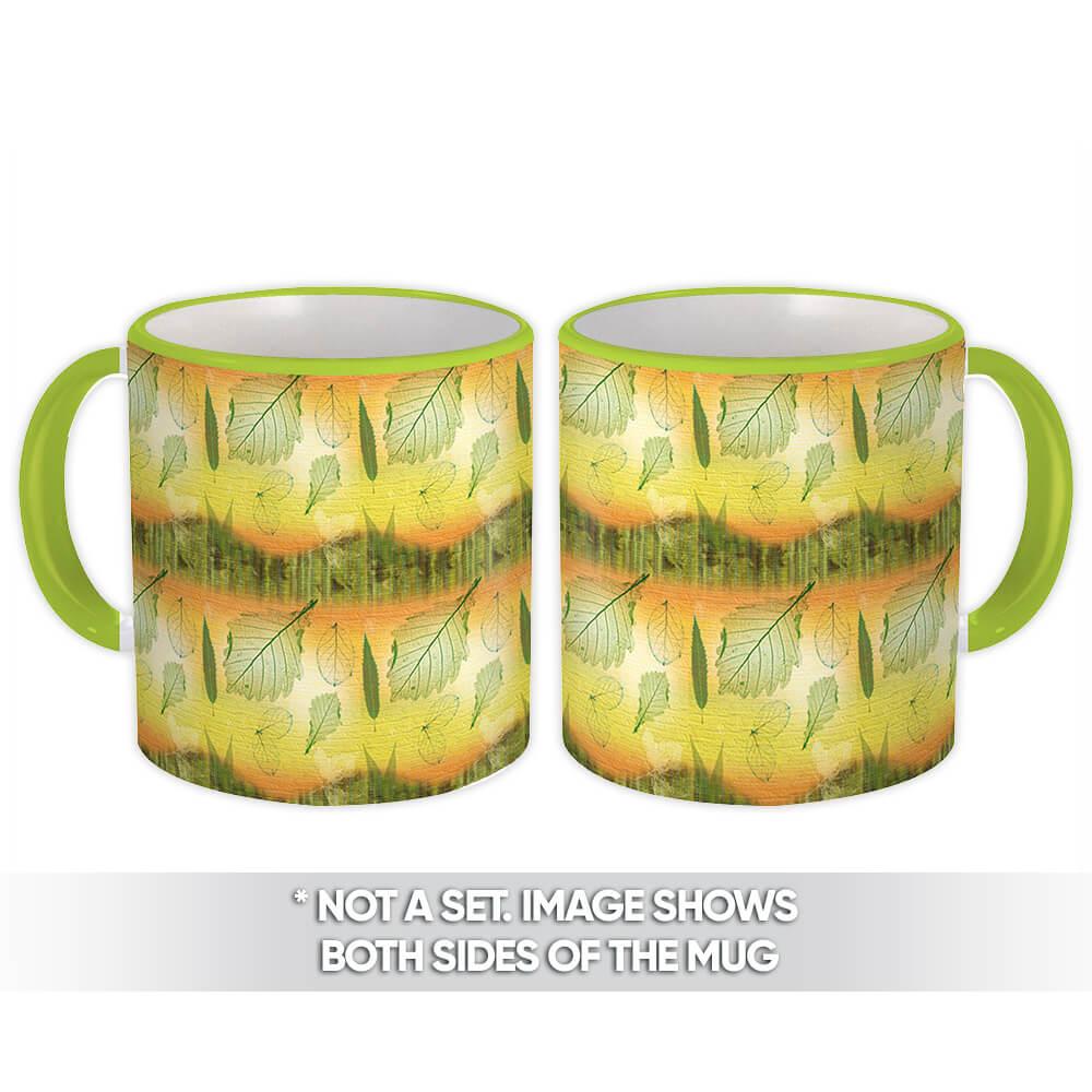 Gift Mug : Green Leaves Abstract Pattern Summer Fall Greenery Plants Nature