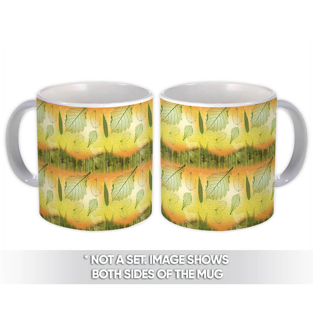 Gift Mug : Green Leaves Abstract Pattern Summer Fall Greenery Plants Nature