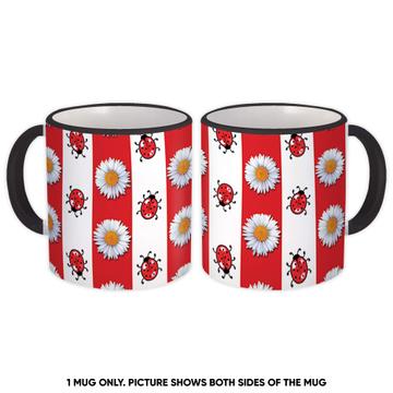 Ladybugs Daisies : Gift Mug Stripes Pattern Ladybug Flower Feminine Print For Her Mother