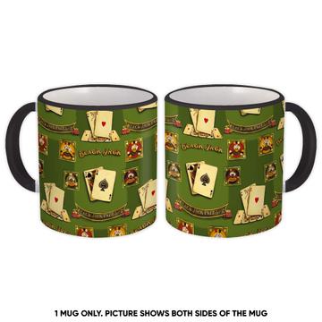 Black Jack Cards Lover : Gift Mug Playing Player Pattern Luck Casino Seamless For Him