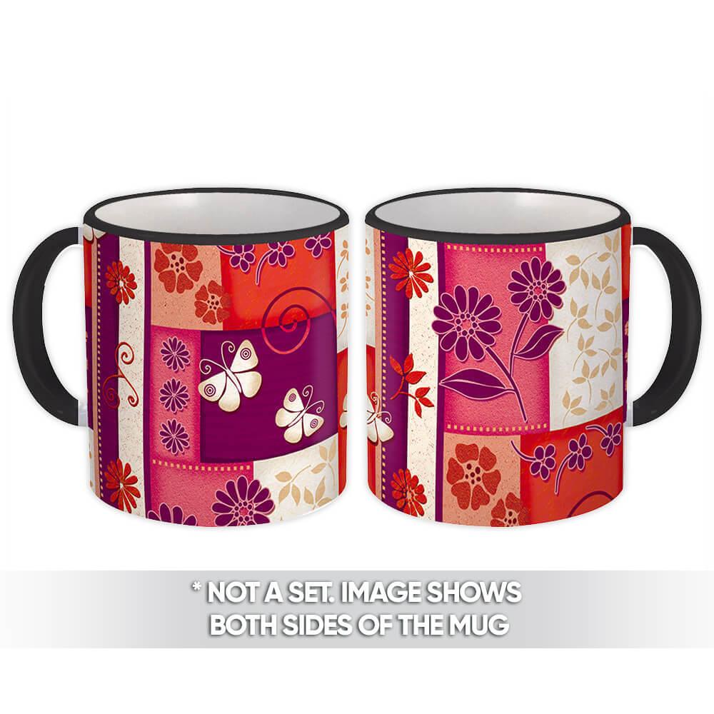 Gift Mug : Floral Butterfly Seamless Pattern Daisy Patchwork Frame Border Mother