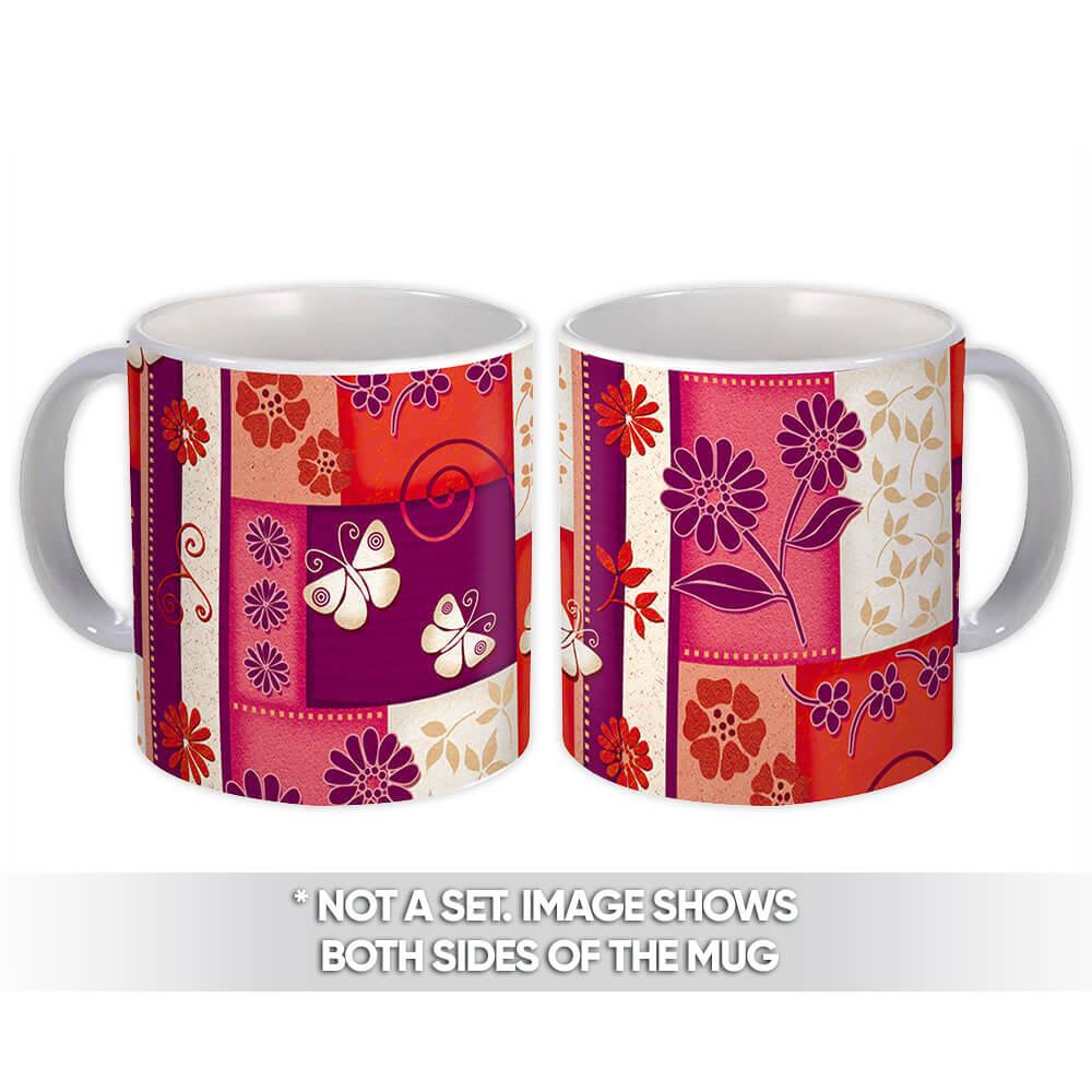 Gift Mug : Floral Butterfly Seamless Pattern Daisy Patchwork Frame Border Mother