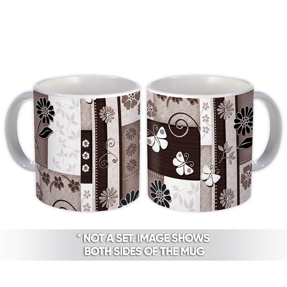 Gift Mug : Floral Butterfly Black White Pattern Daisies Home Decoration Flower