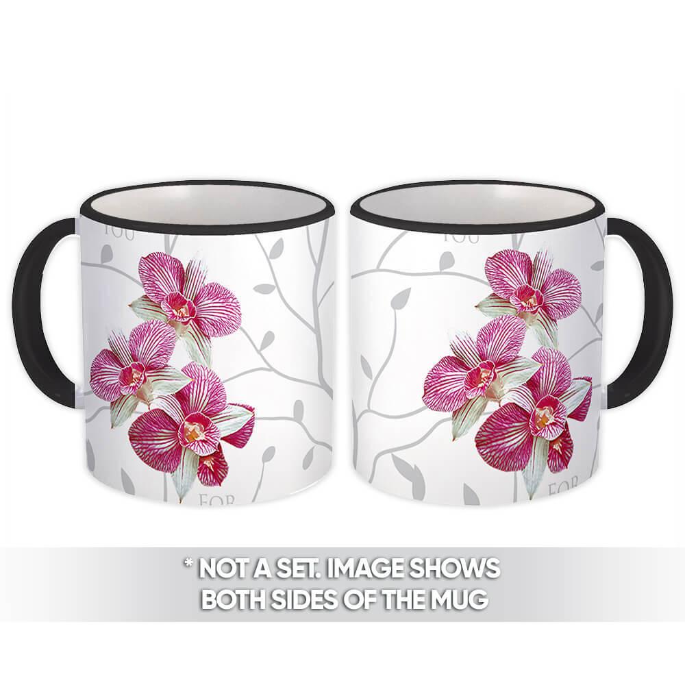 Gift Mug : Striped Orchids Branches Silhouette Pattern Wedding Bridal Communion