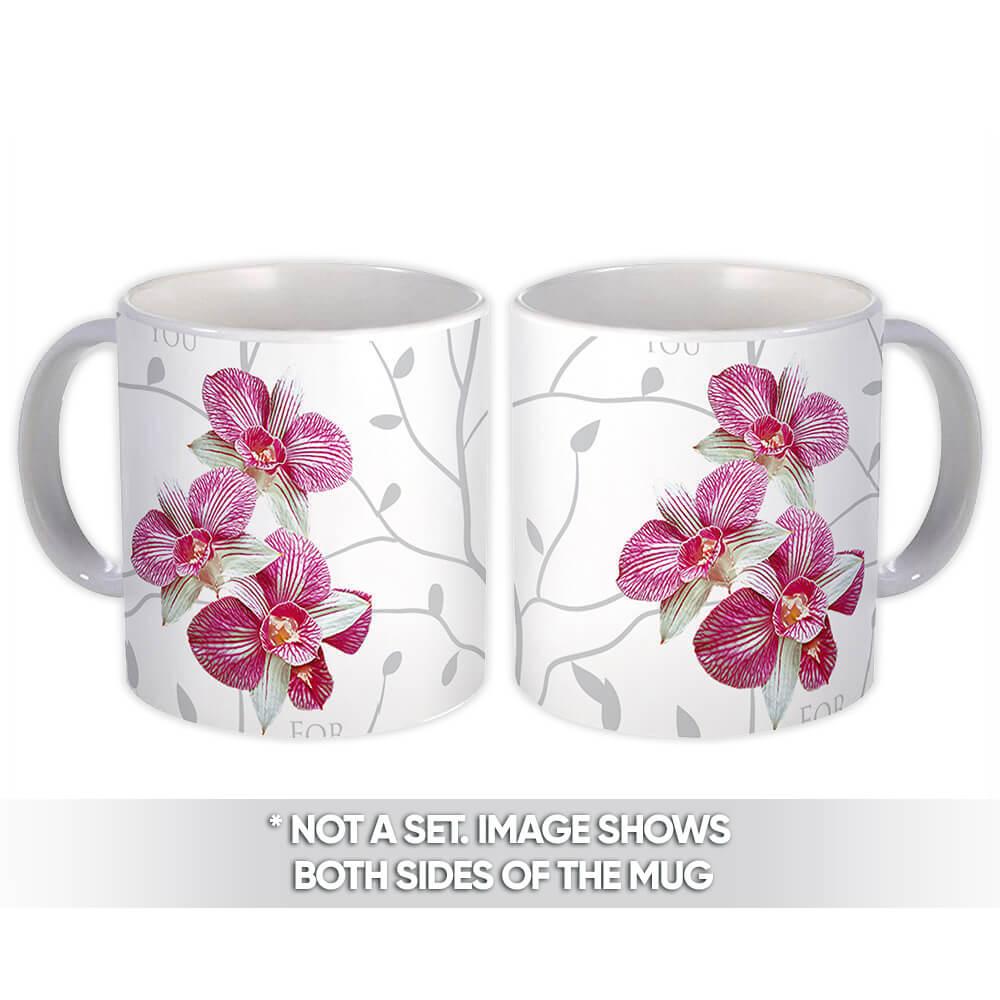 Gift Mug : Striped Orchids Branches Silhouette Pattern Wedding Bridal Communion