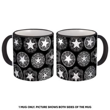 Star Shaped Circles Pattern : Gift Mug Abstract Seamless Arabesque Art Black White Flakes