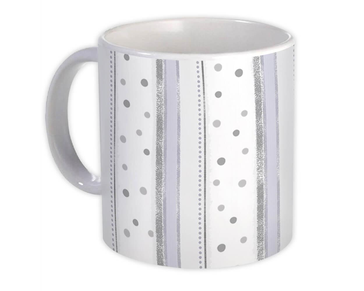 Gift Mug : Pastel Grey Polka Dots Stripes All Occasion Birthday