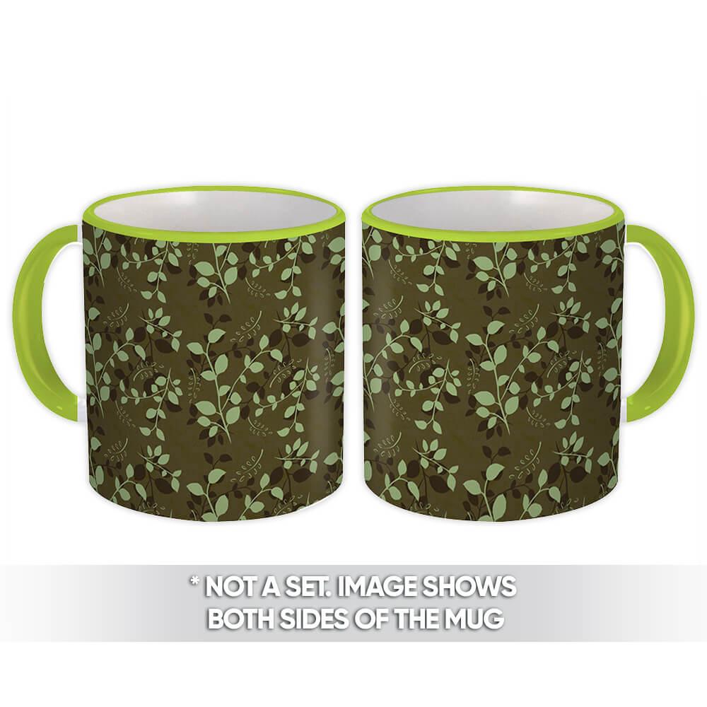 Gift Mug : Branch Leaves Greenery Summer Pattern Floral Ecological Garden Room