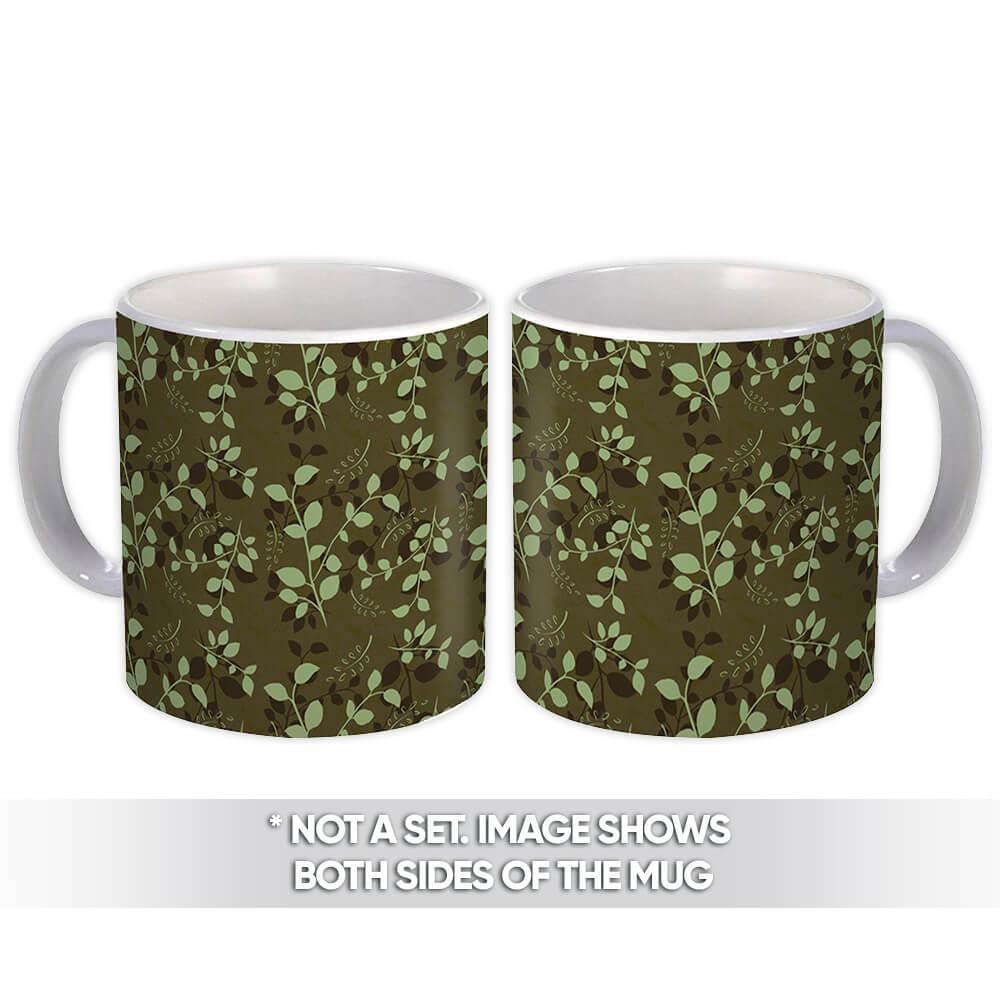 Gift Mug : Branch Leaves Greenery Summer Pattern Floral Ecological Garden Room