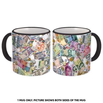 Money Pattern : Gift Mug International Banknotes Coins For Traveler Collector Currency Exchange