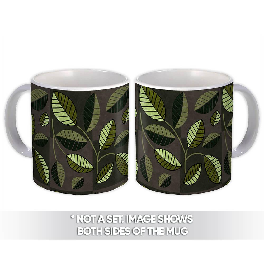 Gift Mug : Oval Leaves Pattern Summer Greenery Plants Kitchen Garden Decor