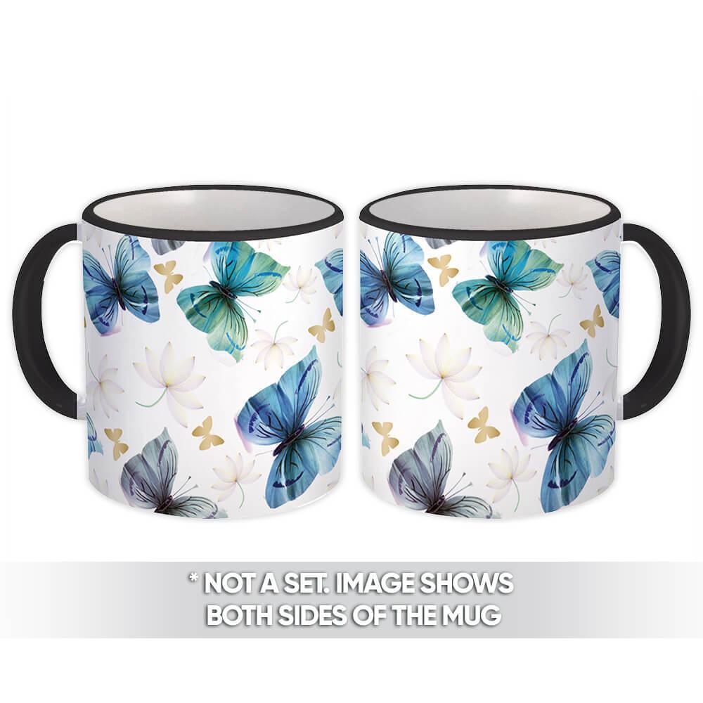 Gift Mug : Watercolor Butterflies Pattern Water Lilly Flower Scrapbooking Female