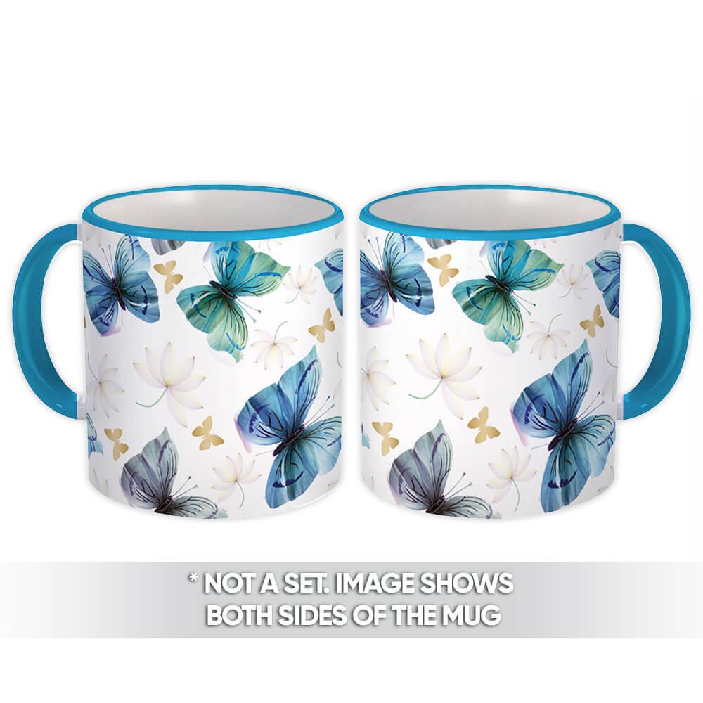 Gift Mug : Watercolor Butterflies Pattern Water Lilly Flower Scrapbooking Female