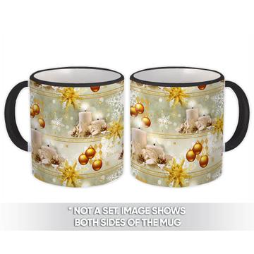 Candles Arrangement : Gift Mug Christmas Flowers Golden Baubles Pattern Decor Card