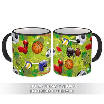 Sports Pattern : Gift Mug Soccer Box Basketball Baseball Kids Team Party Decor Diy Art