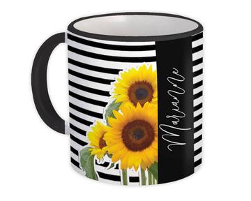 Sunflower Stripes Personalized Name : Gift Mug Flower Floral Yellow Decor