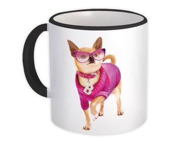 Cute Chihuahua : Gift Mug Fashion Dog Pet Small Animal Glasses Sweater Collar Floral